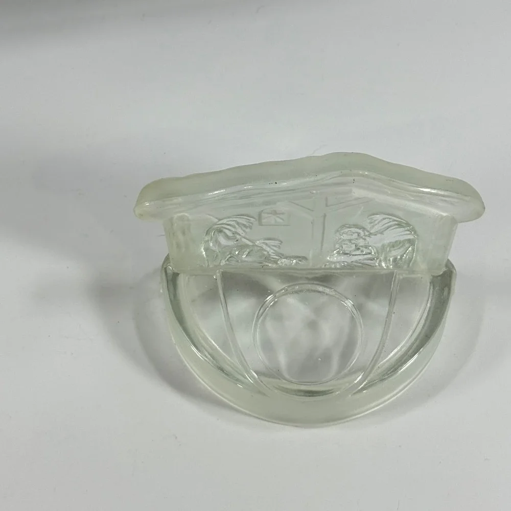 VTG Nativity Scene Votive Holder Frosted Glass Christmas Religious‎ Decor Small